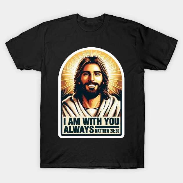 Matthew 28:20 I Am With You Always Jesus Christ T-Shirt by Plushism